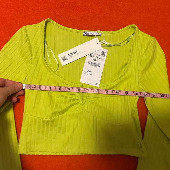 Zara lime green long sleeve ribbed cropped top NWT - Picture 7 of 9